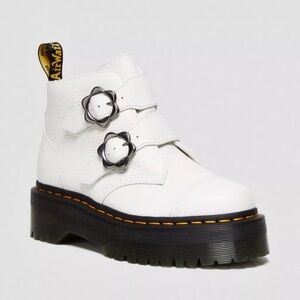 Dr. Martens Devon Flower Buckle White Leather Platform Boots